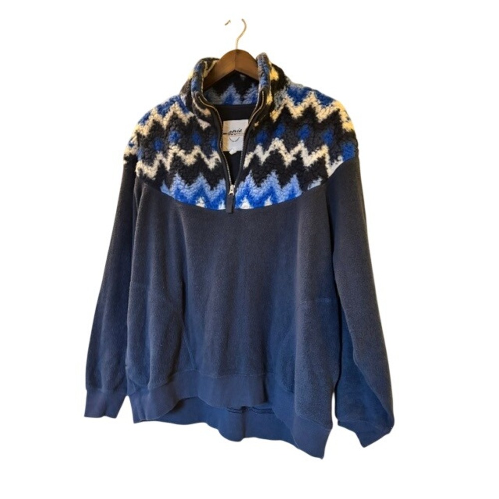 Aerie Navy Blue Chevron Sherpa Fleece Quarter Zip Pullover Sweatshirt Small